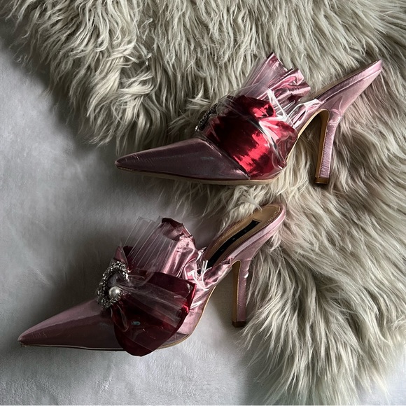 Midnight 00 Ruched Lamé & Pvc Stiletto-heel Mules 39 cocktail NYE metallic pink - Picture 3 of 11